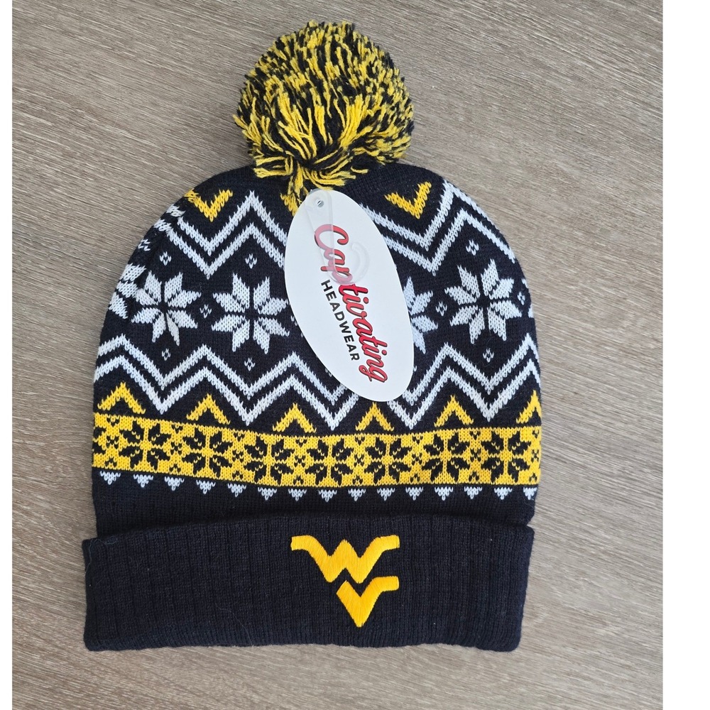 West Virginia Mountaineers Beanie Hat Captivating Headwear Fair Isle PomKnit WVU